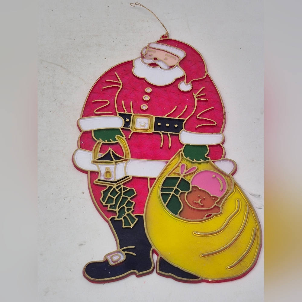 Santa Claus Vintage Plastic Stained Glass Suncatcher/Ornament